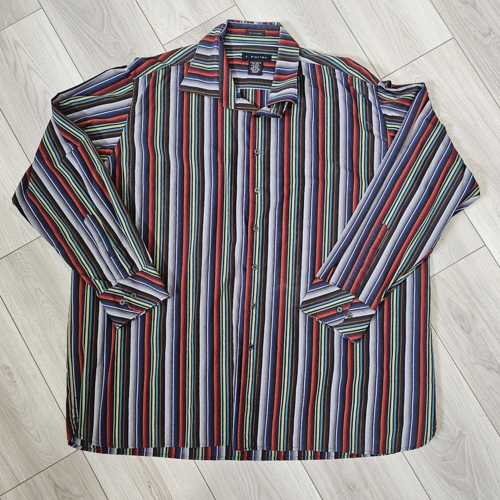 J. Ferrar Modern Fit Men's 2XL Tall Button Up Shirt Striped Multicolor Black
